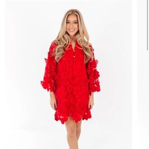 Chic Red Floral Lace Long Sleeve Dress J.Marie NEW Holiday Graduation Serephina